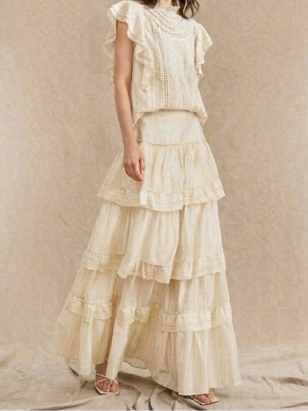 Women's Tiered Boho Maxi Skirt and top in Cream - Picture 5 of 5